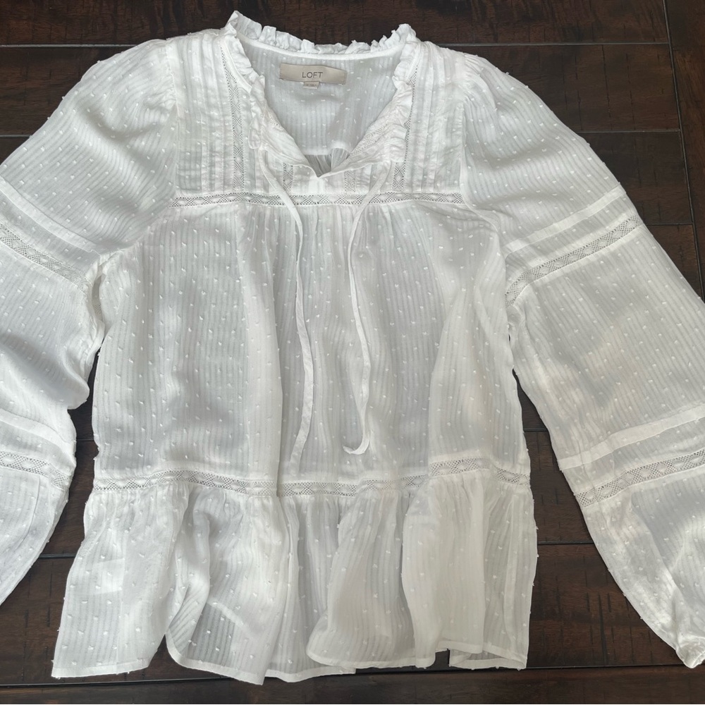 LOFT Women's White Clip Dot Textured Blouse Medium
